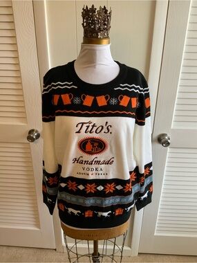 Titos Vodka Large Acrylic Sweater Black, White & Orange
